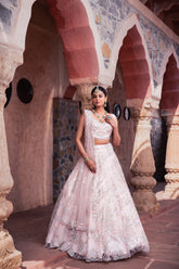 Pink Net Cutdana & Sequins Embroidered Lehenga Set